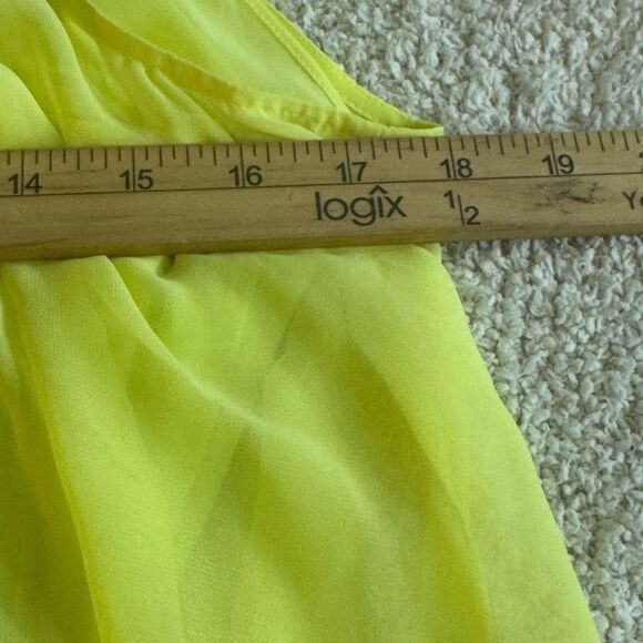 Bebe Dress Womens Sz 4 lime green High low gemstone neckline rhinestone Chiffon - Picture 10 of 14